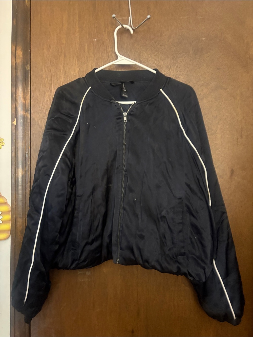 Xhilaration Black Bomber Jacket with White Piping